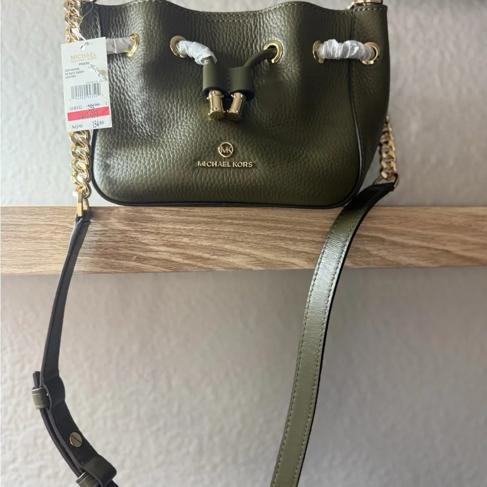 Michael Kors Olive Green Leather Bucket Phoebe Bag NWT - Picture 3 of 7